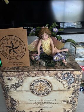 Boyds Bears Yellow Fairy Figurine with Purple Flowers